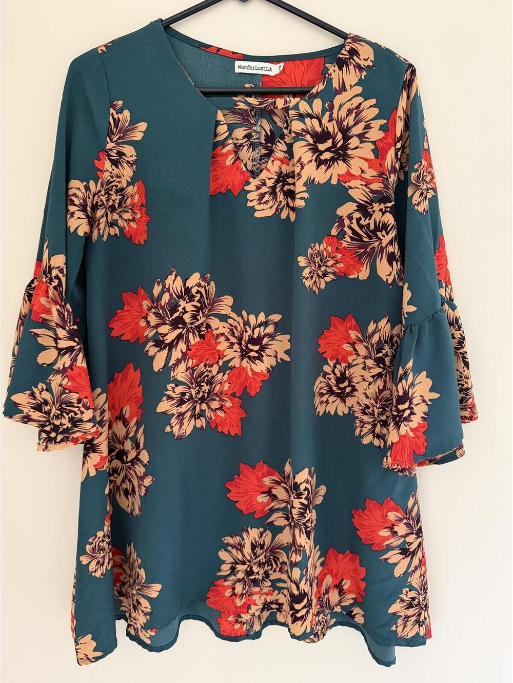 WonderLust LA M Dress, Green W/ Floral